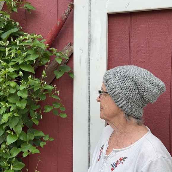 Slouchy Gray, handmade, crochet winter hat, with lots of stretch or give - Picture 6 of 6